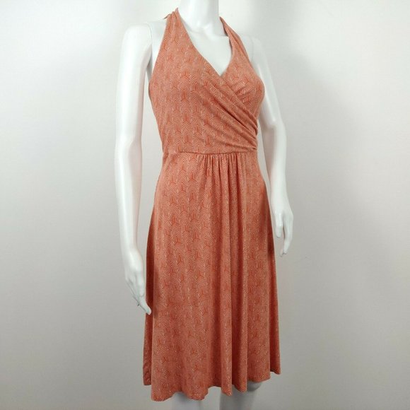 Boden St Lucia Halter Dress Size UK 14R US 10 R Orange White Geometric Printed - Picture 5 of 9